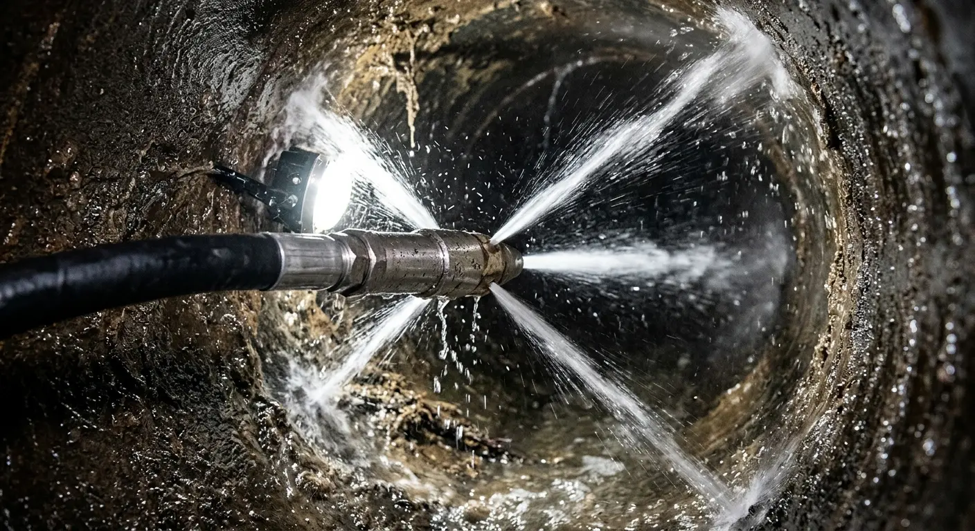 High-pressure hydro jetting nozzle cleaning sewer pipe for Storm Drain Cleaning in Lexington